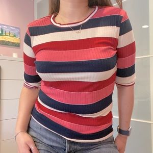 NWT MANGO ribbed color-block striped knit top